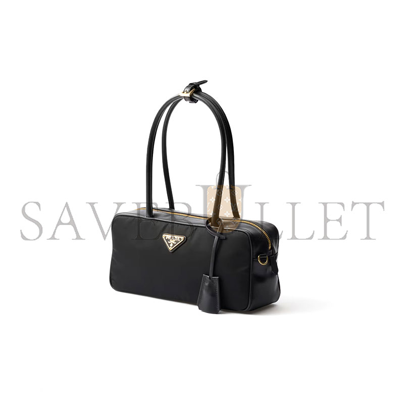 PRADA RE-NYLON AND LEATHER SMALL TOP-HANDLE BAG WITH PADLOCK 1BB133 (28*13*8cm) PRADA RE-NYLON AND LEATHER SMALL TOP-HANDLE BAG WITH PADLOCK 1BB133 (28*13*8cm)